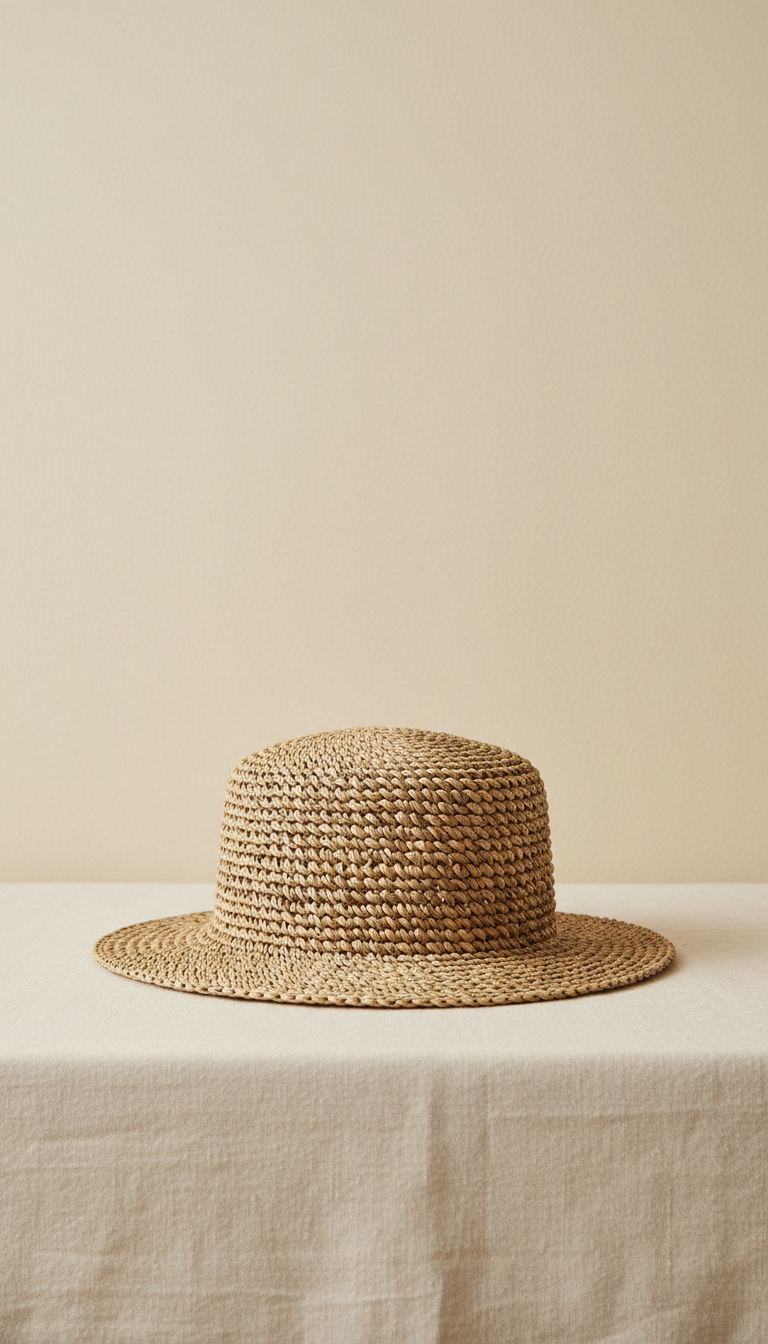 Woven straw hat with wide brim